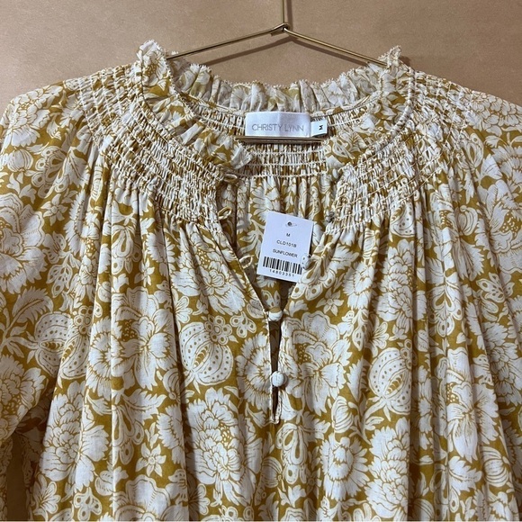Christy Lynn | NWT Susie Dress Sunflower Popover Mini Dress Smocked Boho Size M - Picture 5 of 14